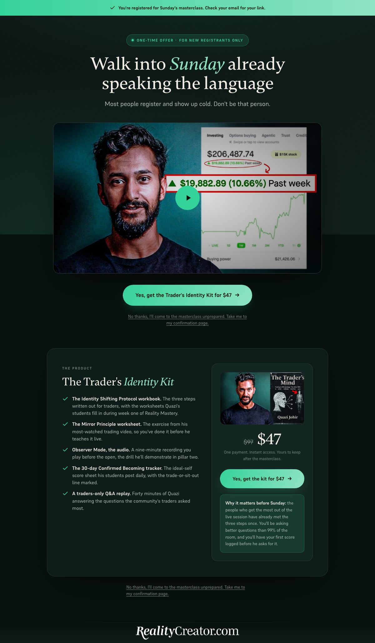 One-time offer page preview